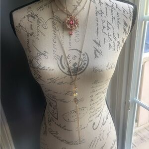 Elegant Gold and Pink Pendant Necklace 2 for 1. Paired Together